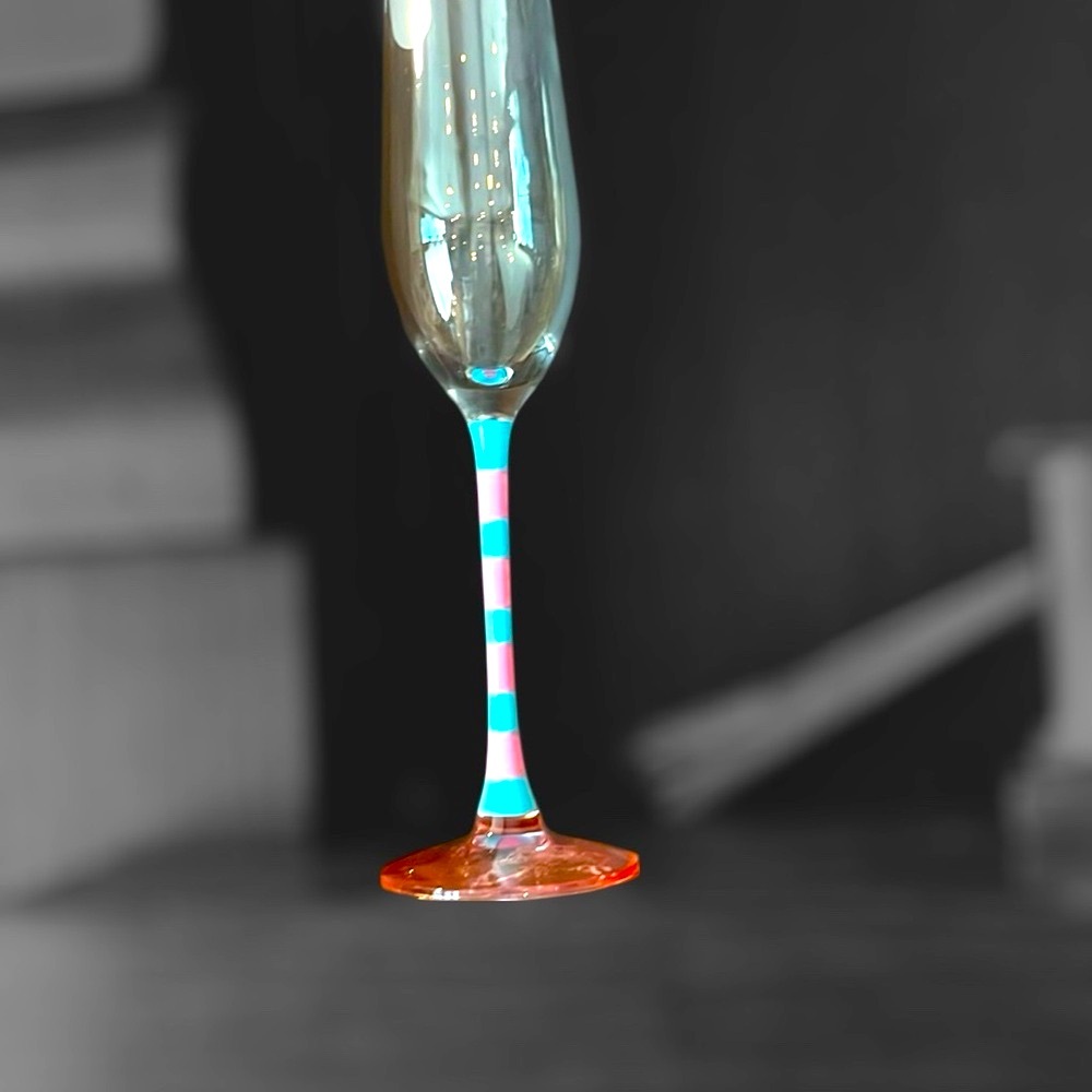 Laser engraved Set of4 Gender Reveal Striped flutes with Pink and Blue Stem.
